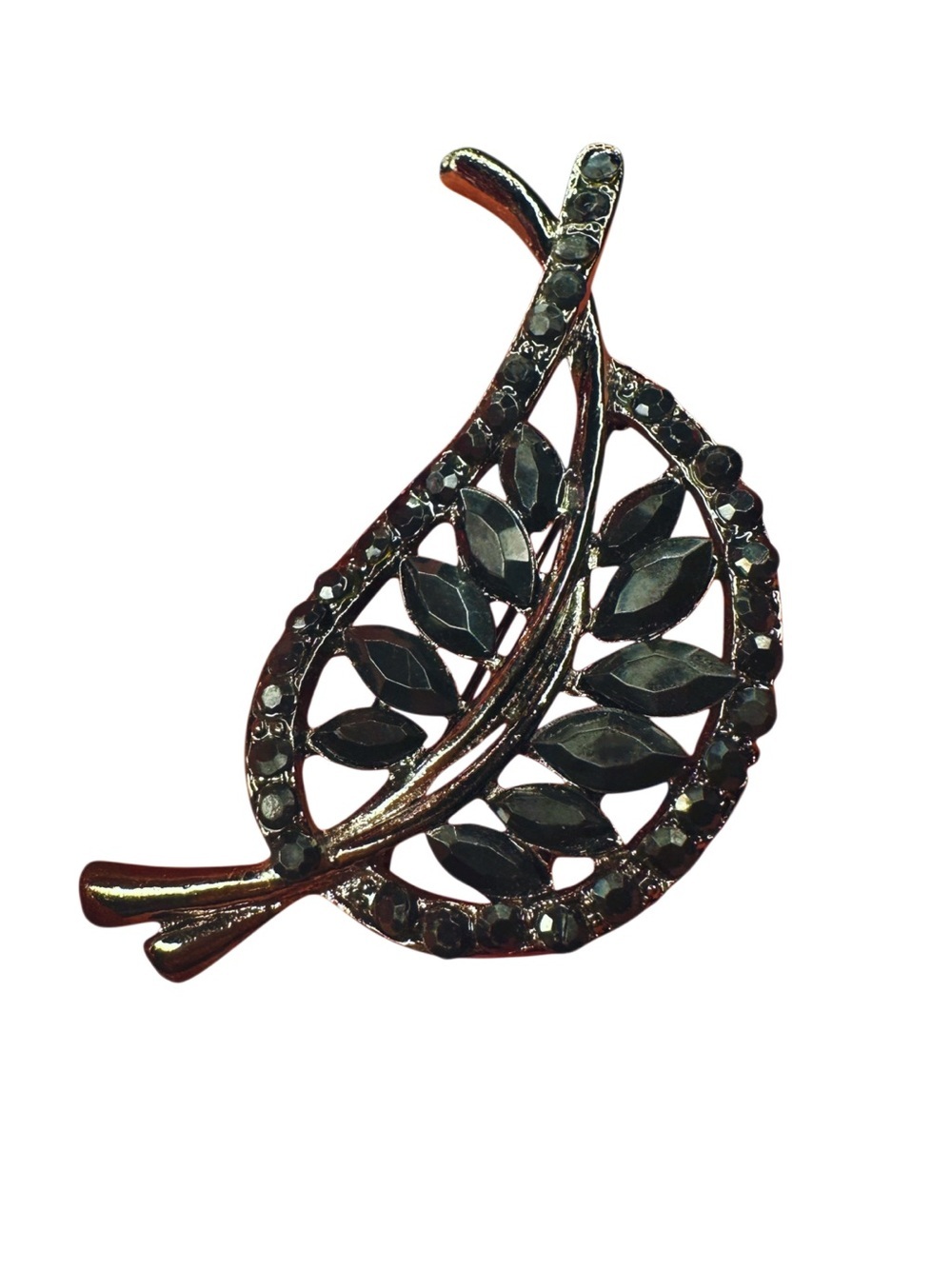 5/$25 😻 Black Leaf Crystal Brooch
